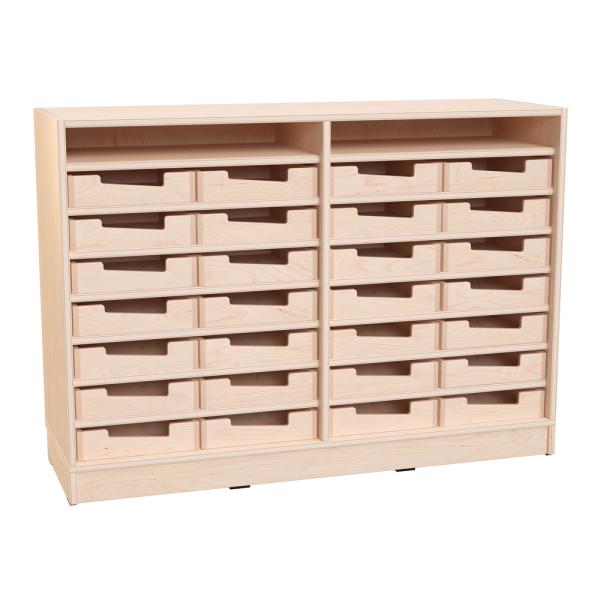 Echtholz Regal M, B 121 cm, 28 Holzkästen H7 (098517)