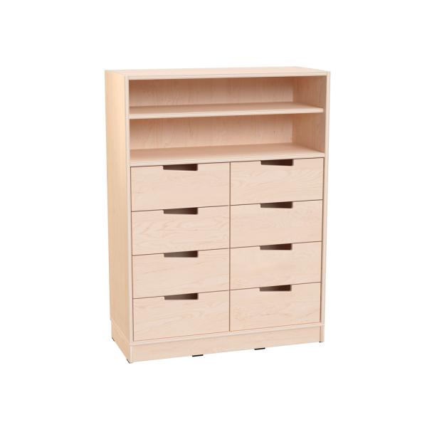 Echtholz Schrank L, unten 8 Schubladen, auf Sockel (098525)