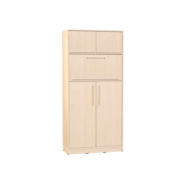 Echtholz Hochschrank H 192 cm, mit Steharbeitsplatz, Bügelgriff, abschliessbar (098535)