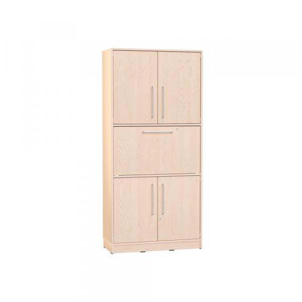 Echtholz Hochschrank H 192 cm, mit Sekretär (Fronten Birke, Bügelgriff, abschliessbar)