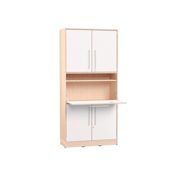 Echtholz Hochschrank H 192 cm, mit Sekretär, Bügelgriff, abschliessbar (098536)