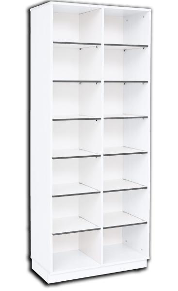 Quadro Regal mit CDF-Fachböden, 14 Fächer, weiss