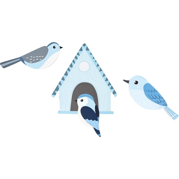 Applikationen-Set, Vogelhaus mit Vögeln, blau
