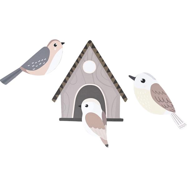 Applikationen-Set, Vogelhaus mit Vögeln, braun-beige