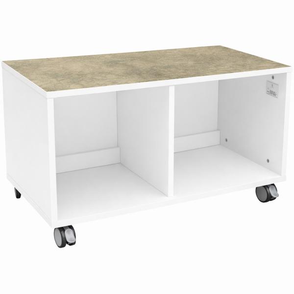 Quadro - Flüsterschrank S mit Mittelwand, B 79, weiss - auf Rollen - Linoleum beige