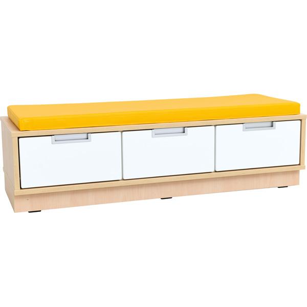 Quadro - Sitzbank mit Schubladen B 116, Ahorn - mit gelber Matte