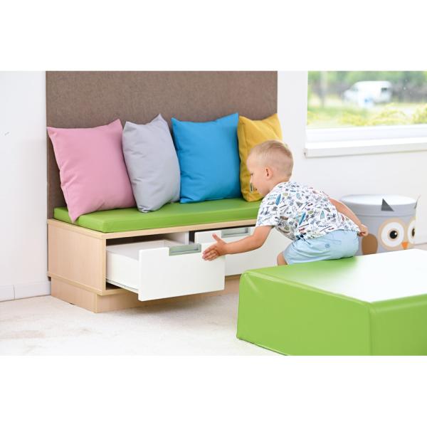 Quadro - Sitzbank mit Schubladen B 116, Ahorn Jylland - mit grüner Matte