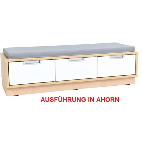 Quadro - Sitzbank mit Schubladen B 116, weiss - mit grauer Matte