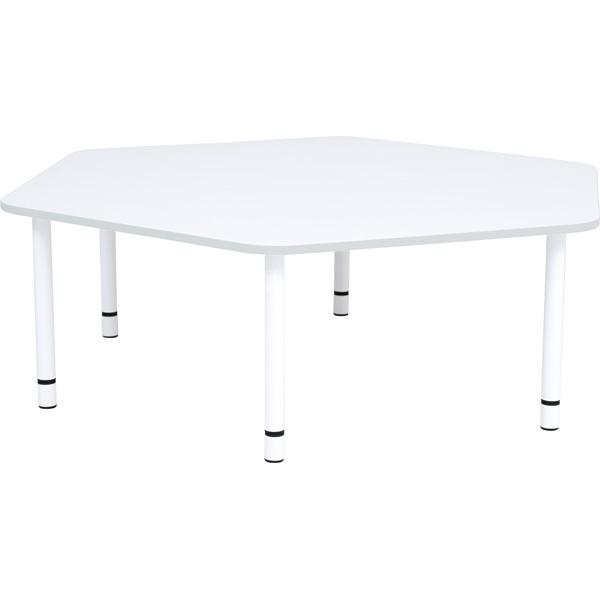 Tischplatte Quadro sechseckig, weiss, Kante grau