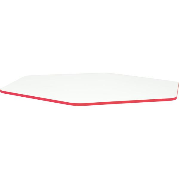 Tischplatte Quadro sechseckig, weiss, Kante rot