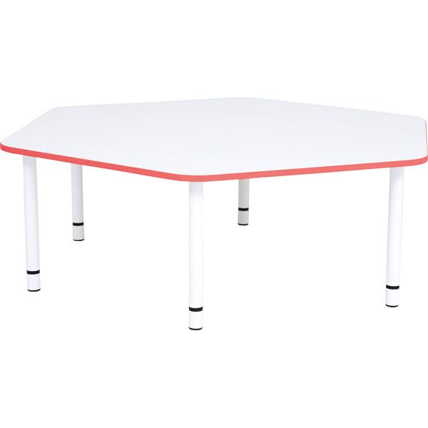 Tischplatte Quadro sechseckig, weiss, Kante rot