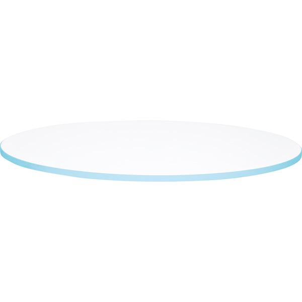 Tischplatte Quadro rund, weiss, Kante hellblau