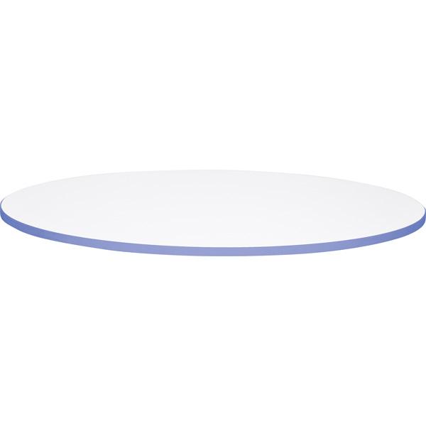 Tischplatte Quadro rund, weiss, Kante blau