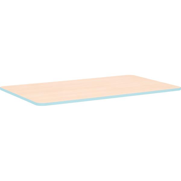 Tischplatte Quadro rechteckig, 120x65 cm, Ahorn, Kante hellblau