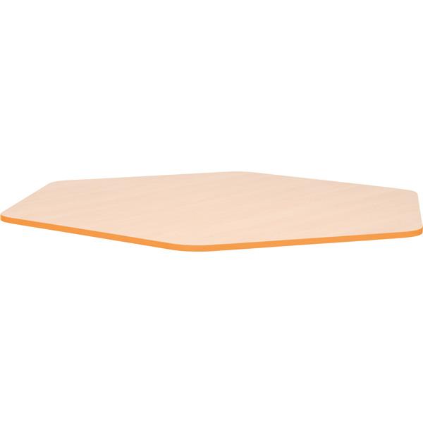 Tischplatte Quadro sechseckig, Ahorn, Kante orange