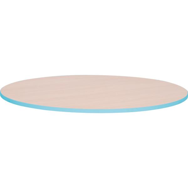 Tischplatte Quadro rund, Ahorn, Kante hellblau