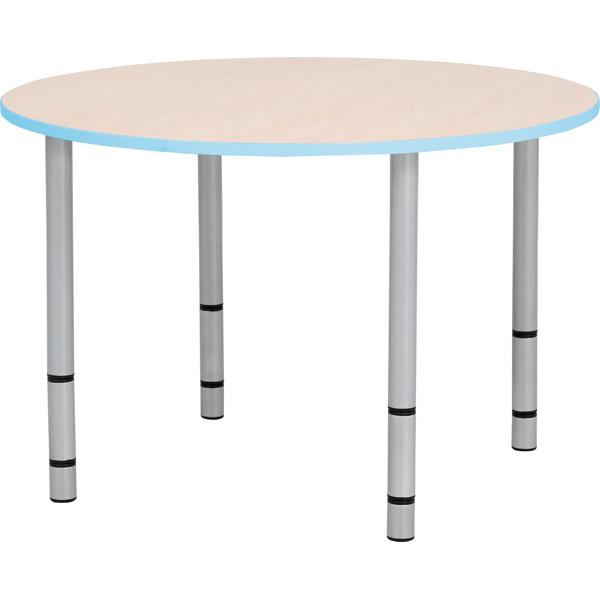 Tischplatte Quadro rund, Ahorn, Kante hellblau