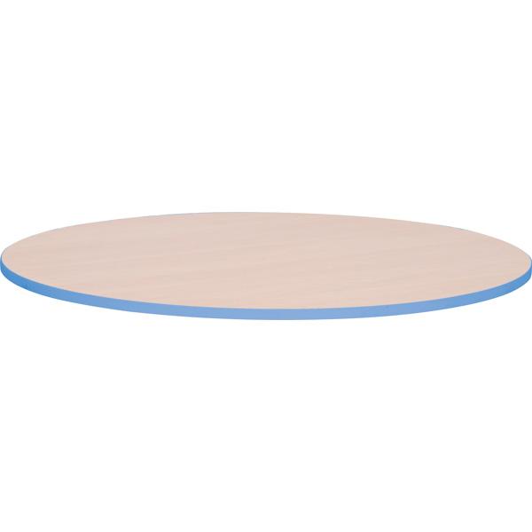 Tischplatte Quadro rund, Ahorn, Kante blau