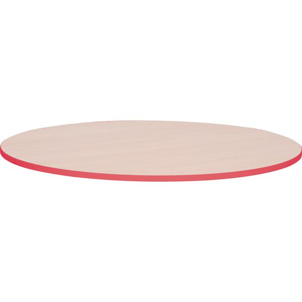 Tischplatte Quadro rund, Ahorn, Kante rot