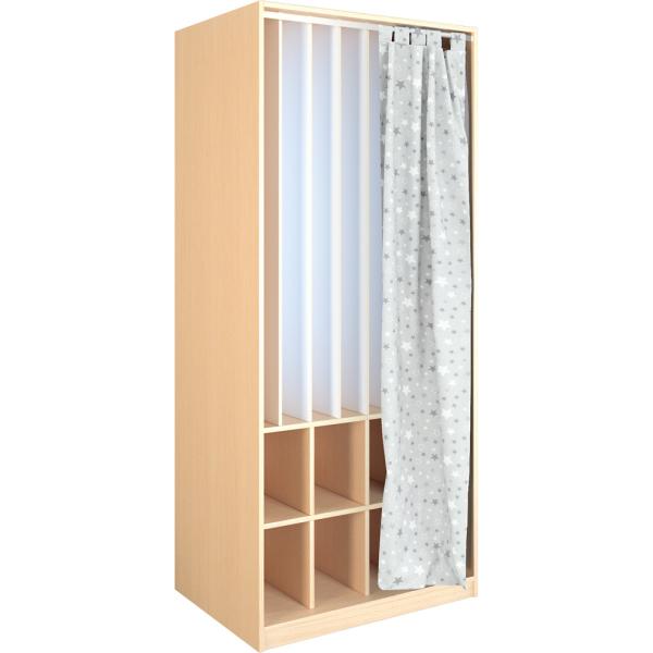 Kombischrank für 8 Matten und Decken, Birke, mit Vorhang, Sterne
