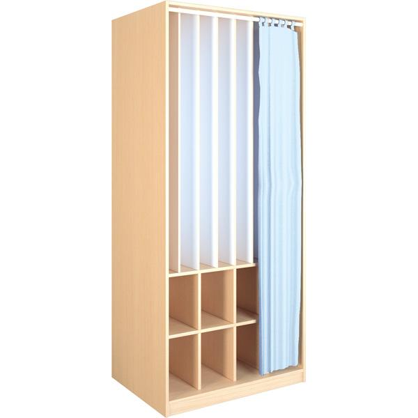 Kombischrank für 8 Matten und Decken, Birke, mit Vorhang, grau
