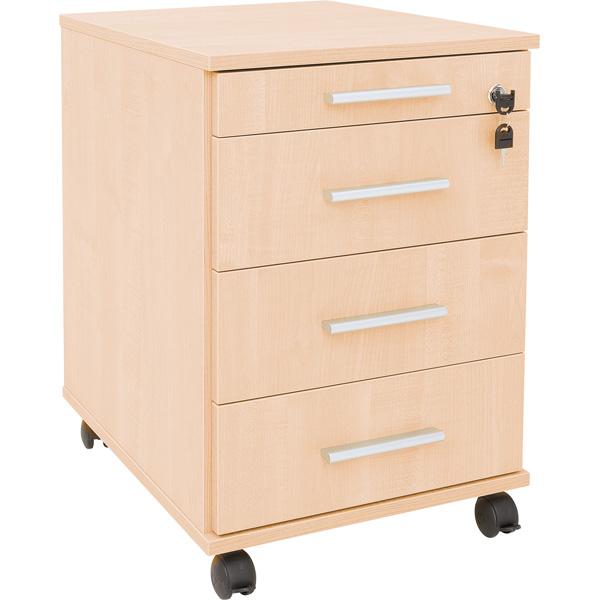 Rollcontainer mit 4 Schüben, Ahorn