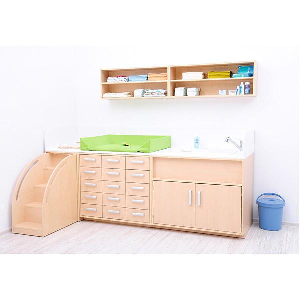 Wickelkommoden-Landschaft 1, T 75 cm, mit Badewanne, Wickelauflage hellgrün