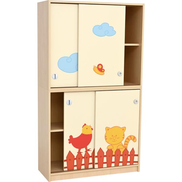 Phantasiewelt Schrank mit Hühnchen und Katze
