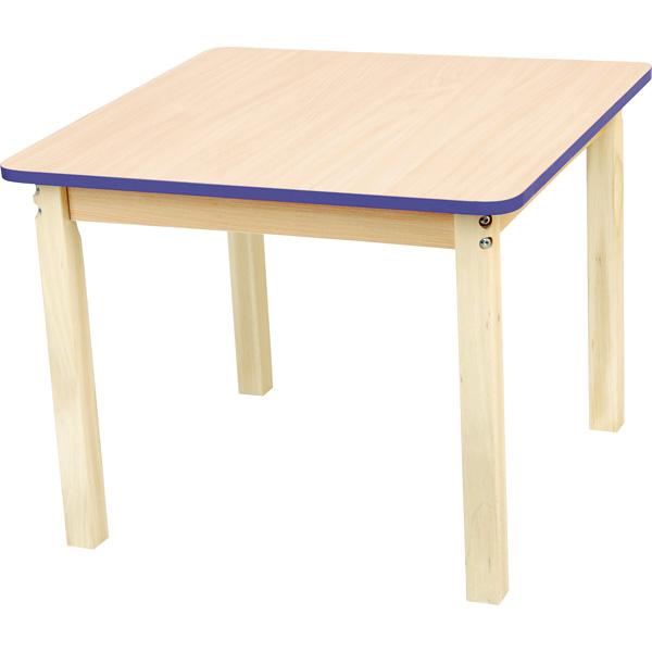 Tischplatte quadratisch, Ahorn, Kante blau