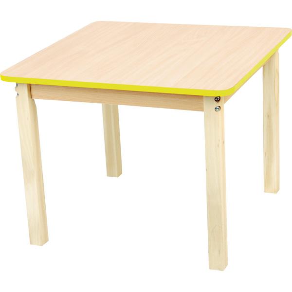 Tischplatte quadratisch, Ahorn, Kante gelb