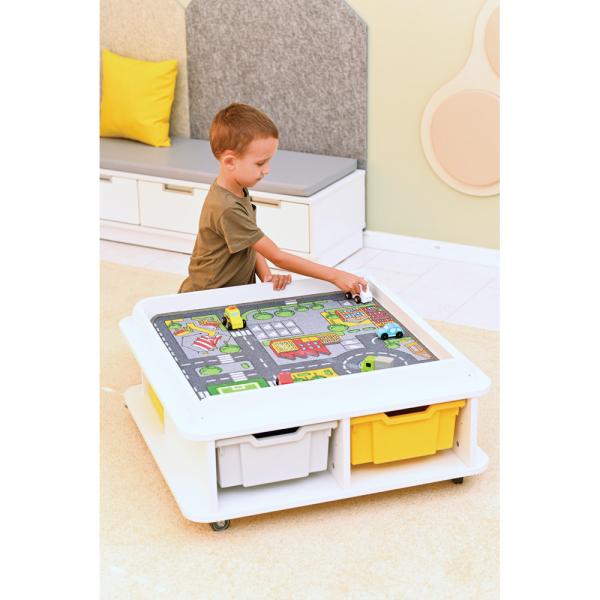 Grossflächiger Mehrzwecktisch auf Rollen, quadratisch, H 37, weiss