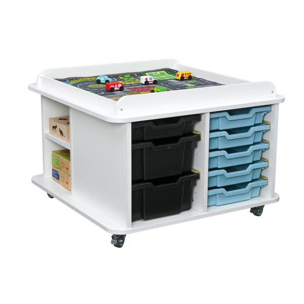 Grossflächiger Mehrzwecktisch auf Rollen, quadratisch, H 57, weiss