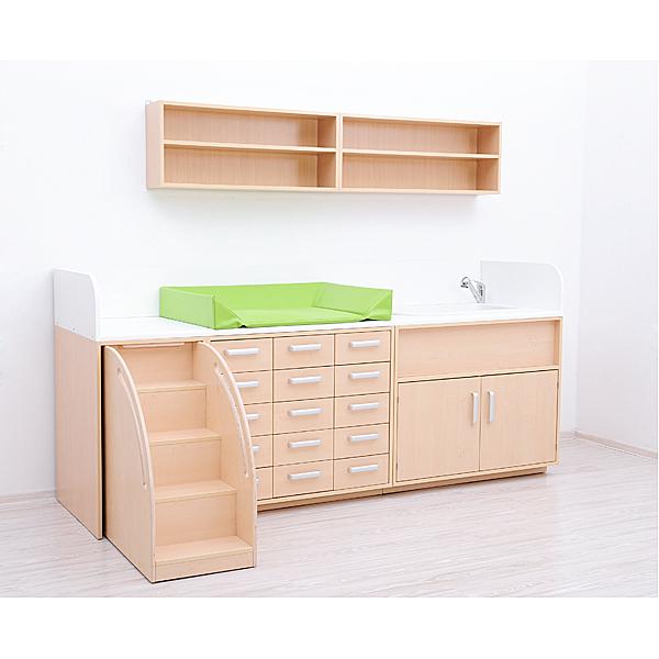 Wickelkommoden-Landschaft 1, T 75 cm, mit Waschbecken, Wickelauflage hellgrün