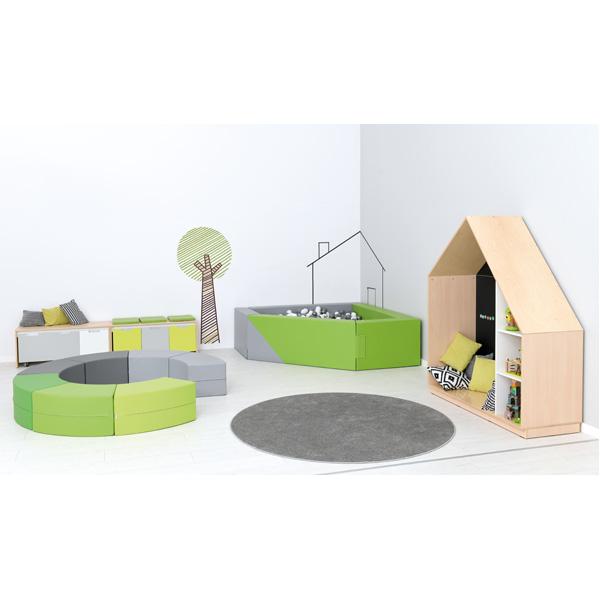 Ballbad 3eckig, grau-hellgrün, H 60 , inkl. Bälle