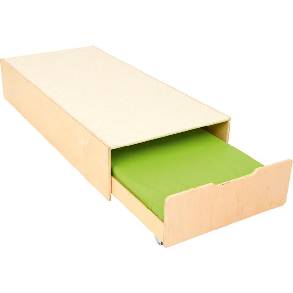 Podest mit Auszugsbett, Linoleum beige