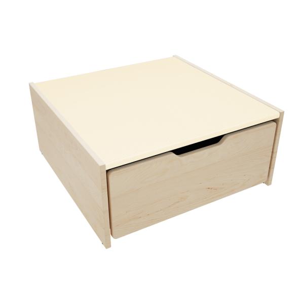 Spielpodest mit Rollkasten, Linoleum beige