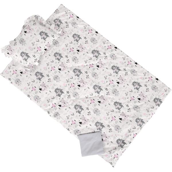Kissen und Decke mit Bettwäsche, Tiere grau-rosa