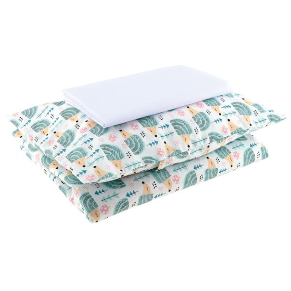 Bettwäscheset klein, mit Kissen und Decke, weiss mit Igelchen