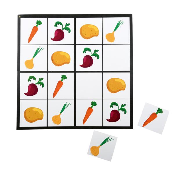 Zweiseitiges Sudoku 4 x 4 - Gemüse und Kleidung