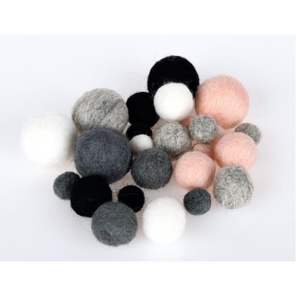 Filzkugeln, 25 Stck. - Grau-Rosa