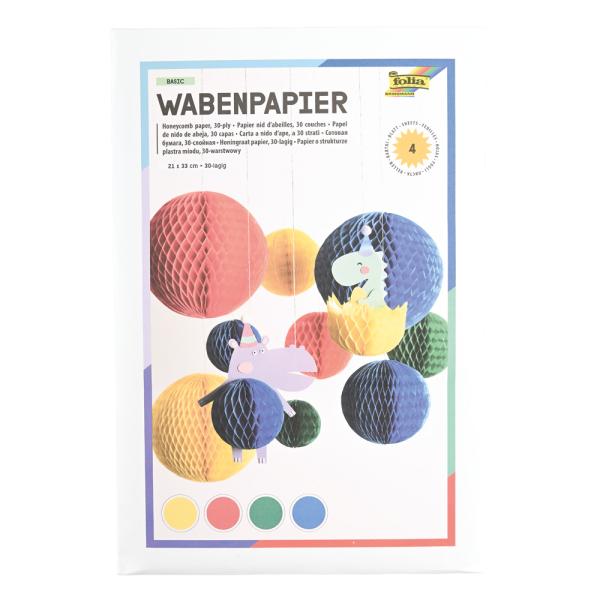 Wabenpapier Grundfarben, 4 Bogen