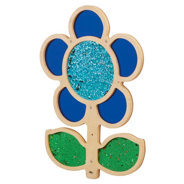 Wanddekoration mit Streichpailletten - Blume, blau