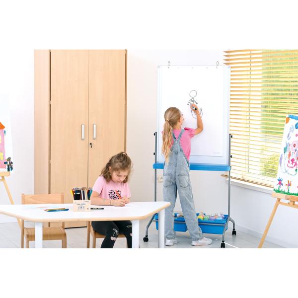 Magnetisches Whiteboard, mobil, 75 x 100 cm - blaue Behälter