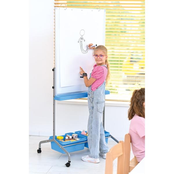 Magnetisches Whiteboard, mobil, 75 x 100 cm - blaue Behälter