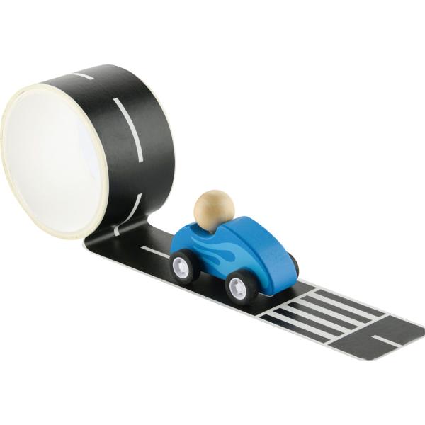 Fahrbahn-Aufkleber mit Holz-Auto