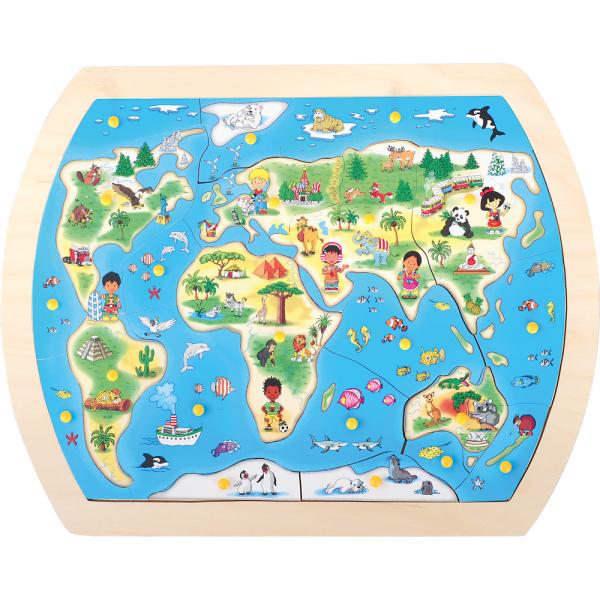 Holz-Einlege-Puzzle - Weltkarte