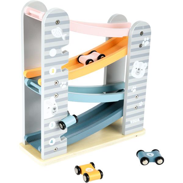 Holzrollbahn mit Autos