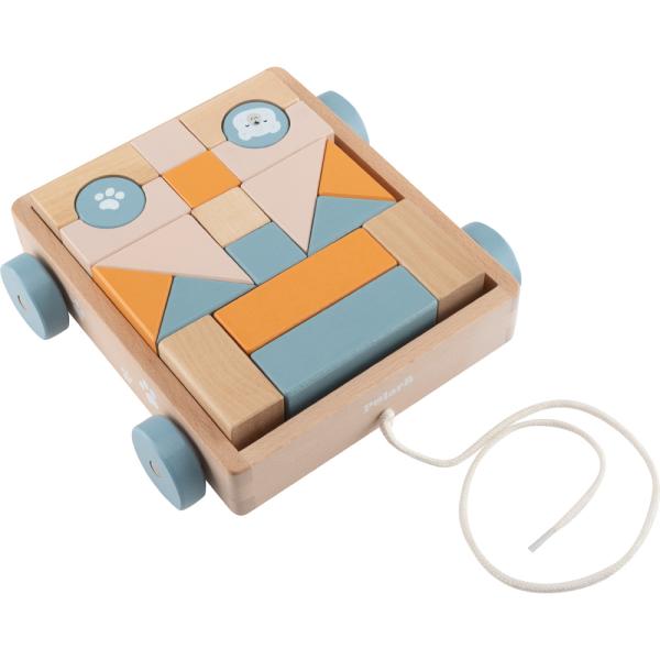 Holzanhänger mit Bausteinen