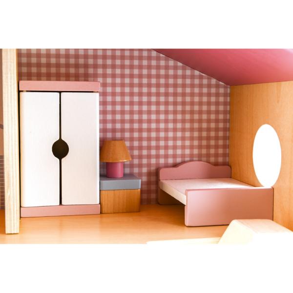 Möbliertes Puppenhaus in Rosa