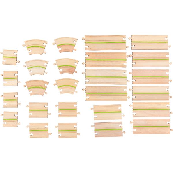 Holzeisenbahn, Doppelbahn, Ergänzungsset B, 64 Elemente